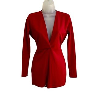 Fashion Nova Red Romper Tie Back Long Sleeve Party Fall Holiday Season Sz Small